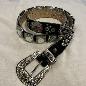 BHW Cowhide Western Rhinestone Bling Leather Belt